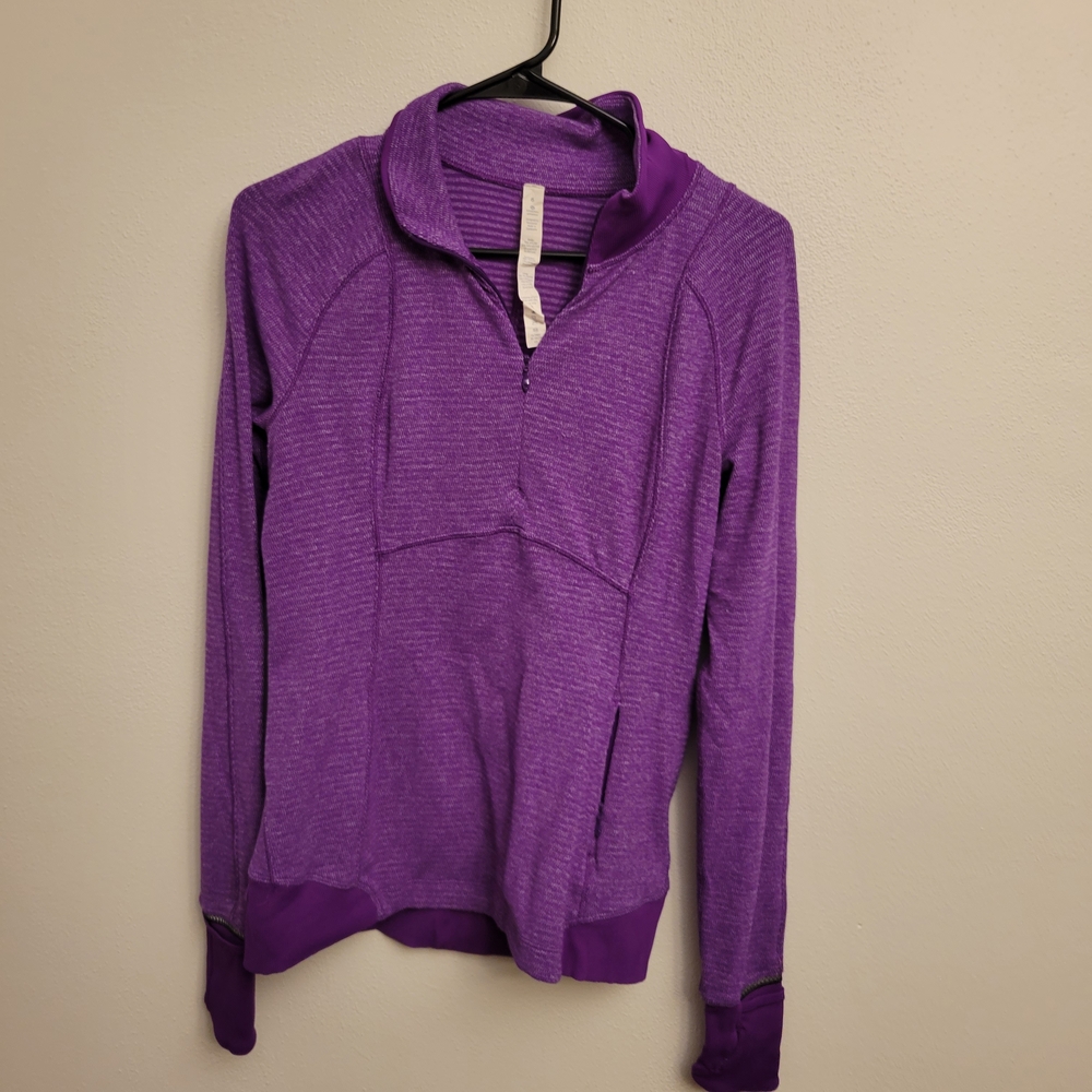 VGUC Lululemon Runderful Mini Check Pique 1/2 Zip Pullover, Purple, Size 6